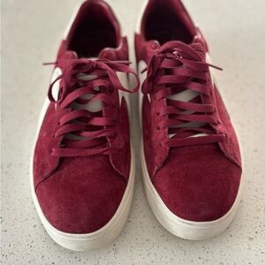 Skechers Burgundy Suede Sneakers with White Accents